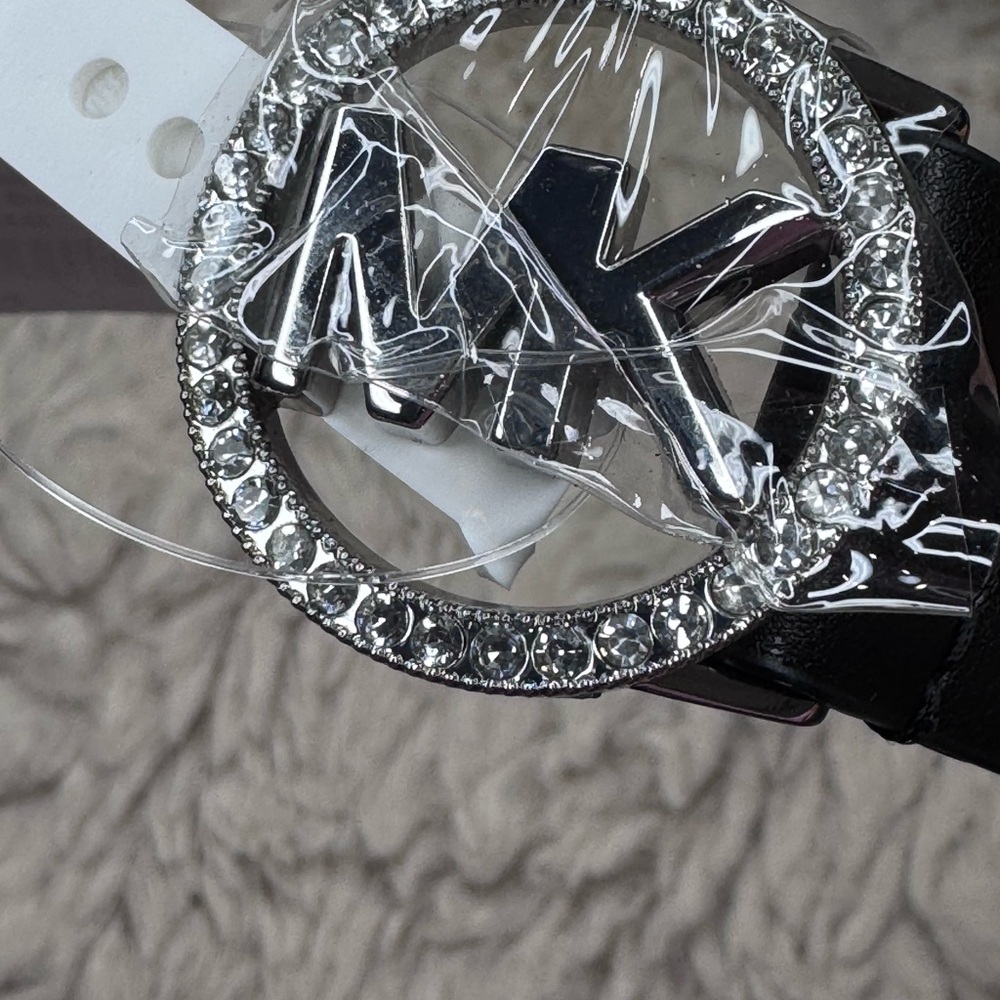 Michael Kors Black Belt with Silver and crystal Logo Buckle X1 - Picture 5 of 12
